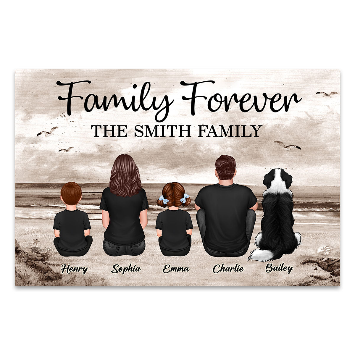 Family Sitting Retro Vintage Beach Landscape Poster, Unique 2025 Father's Day Gift For Dad, Husband