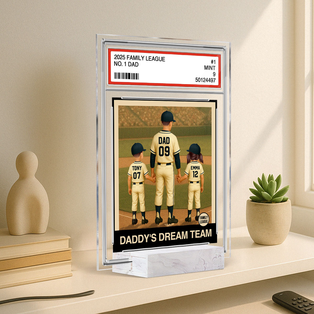 Baseball No. 1 Dad Man & Kids Trading Card Style Personalized Acrylic Plaque