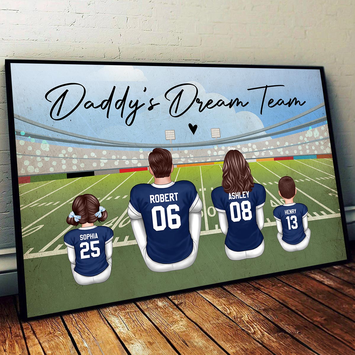 American Football DAD GRANDPA Dream Team Personalized Poster, Unique 2025 Father's Day Gift For Dad, For Grandpa, For Husband