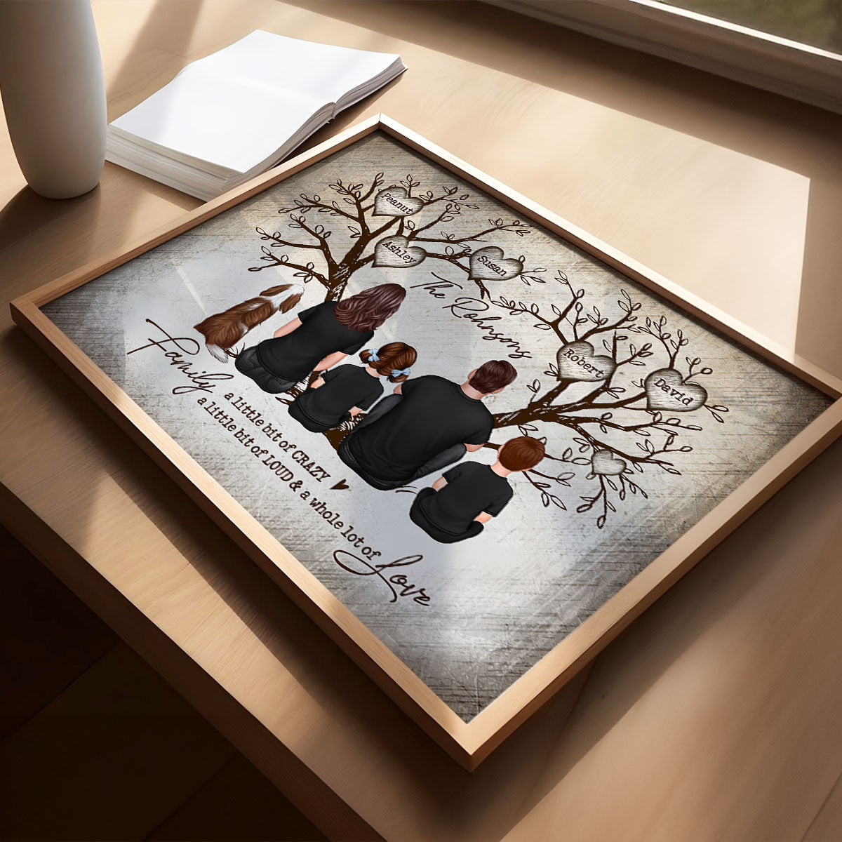 Family Heart Tree Sitting Personalized Poster, Home Decoration, Gift for Family