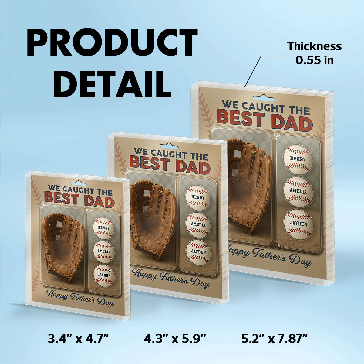 We Caught The Best Dad Grandpa Baseball & Glove Figures Style Personalized Acrylic Block Plaque, Perfect Father's Day Gift for Dad, Gift for Husband