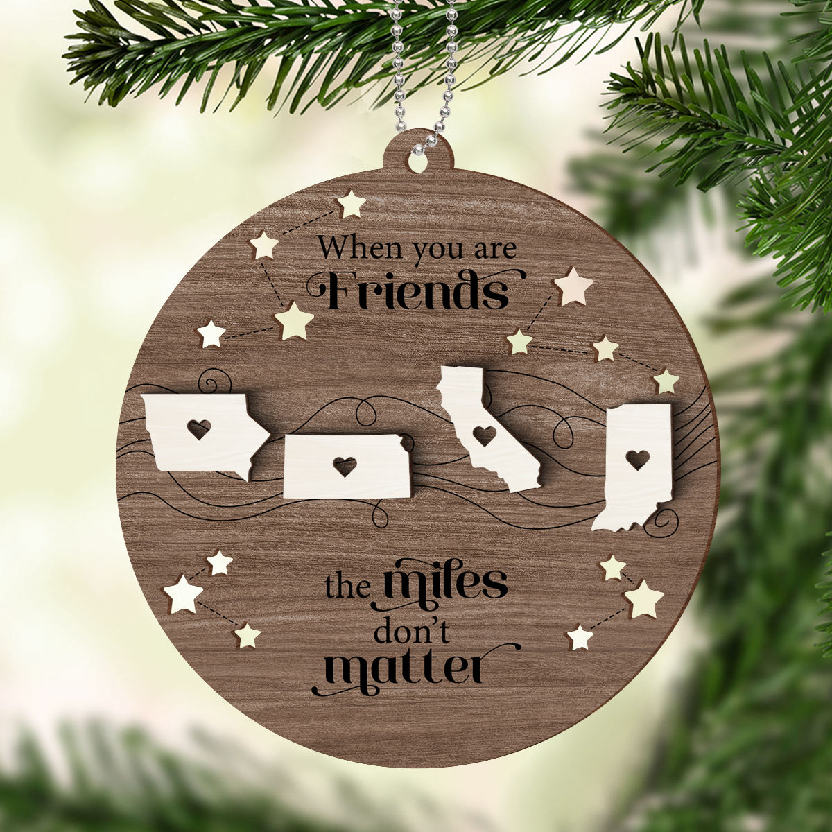 Personalized 2-Layered Wooden Ornament – A Gift of Togetherness for Long Distance Family, Friends, or Sisters