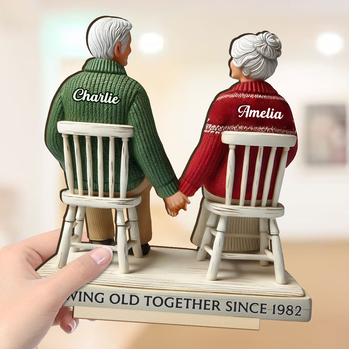 3D Effect Eternal Love Couple Growing Old Together Personalized Standing Wooden Plaque, Heartfelt Gift For Couple, For Him, For Her, Husband, Wife