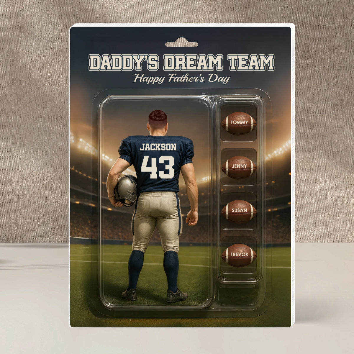 Custom Figure Football Dad With Kids' Names Personalized Acrylic Block Plaque, Perfect 2025 Father's Day Gift For Him, For Dad, For Husband, For Football Lover