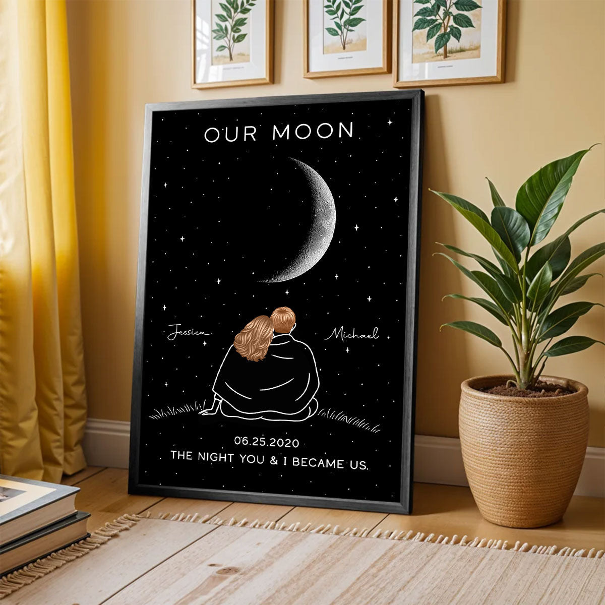 Couple Under Star Sky, Moon Phase Art Personalized Poster, Anniversary gift for him, for her