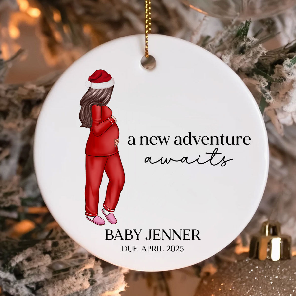 Pregnant Mom Baby Bump's First 2025 Ornament, Personalized Gifts Family, Pregnant Ornament
