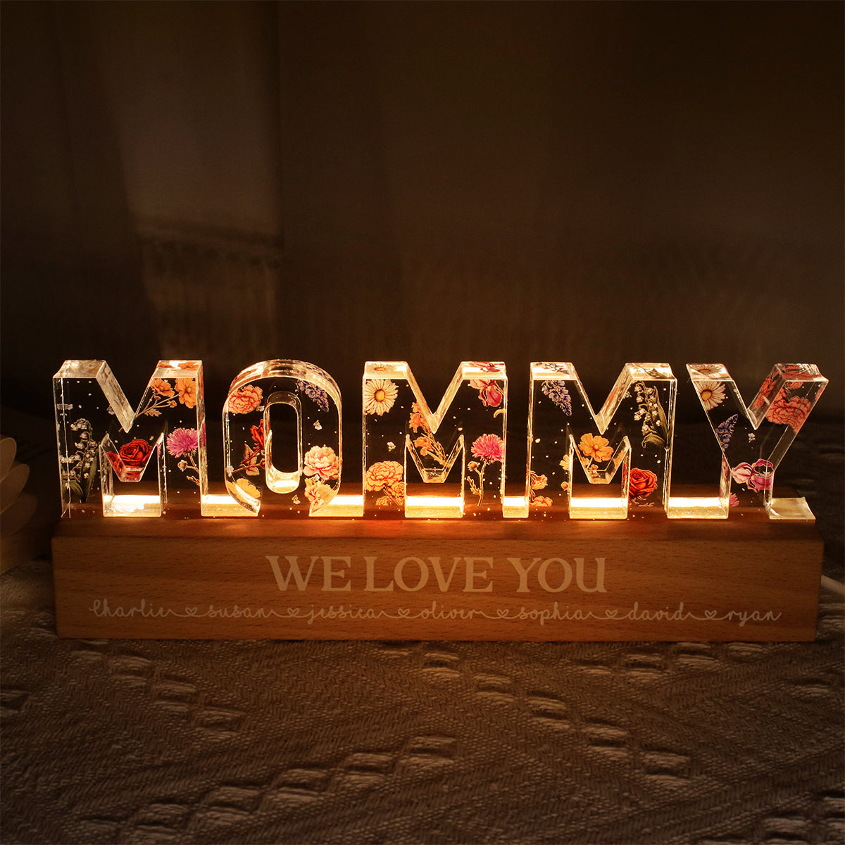 Custom Flower Printed LED Night Light, Birth Month Flower, Gift for Mom, Gift for Grandma, Gift for Wife