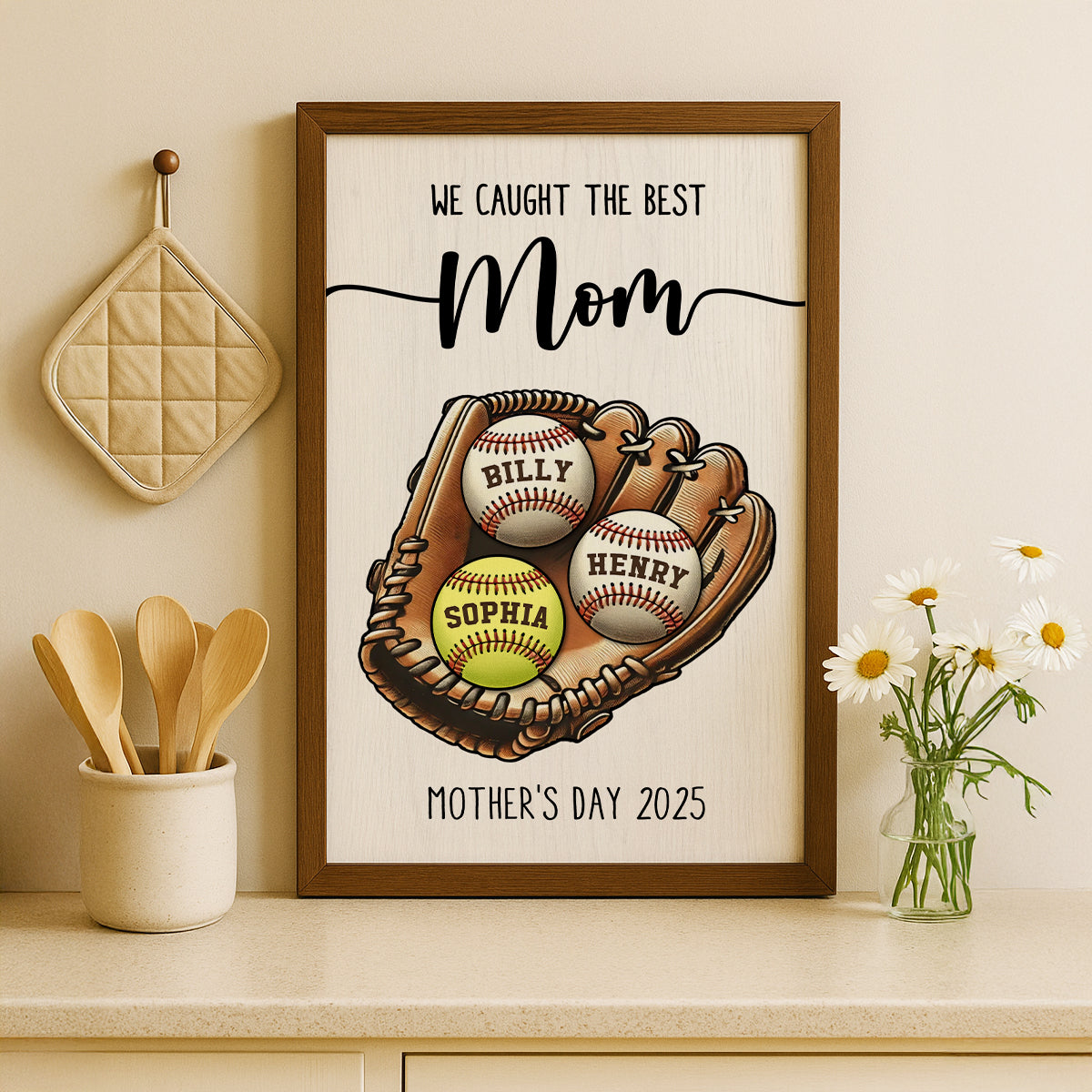We Caught The Best Mom Baseball, Softball Personalized Poster, Custom Kid's Name, Gift For Mom, Gift For Wife