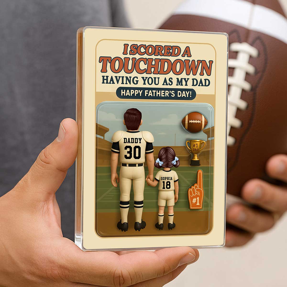 I Scored A Touchdown Having You as my Dad, Custom Figure Personalized Acrylic Block Plaque, Father's Day Gift for Dad, Gift for Husband