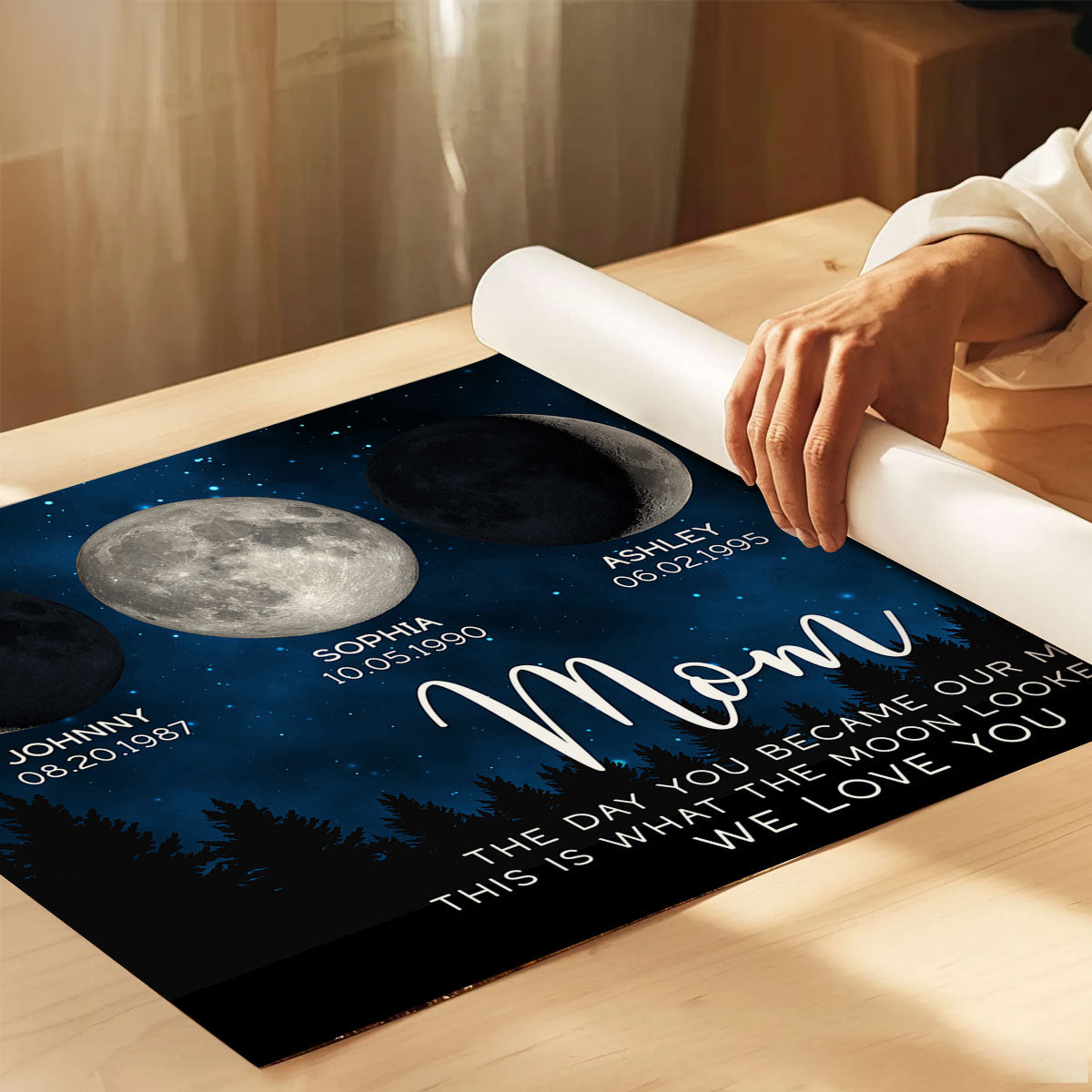Galaxy Night The Day You Became Mom Custom Birth Moon Phase Personalized Poster