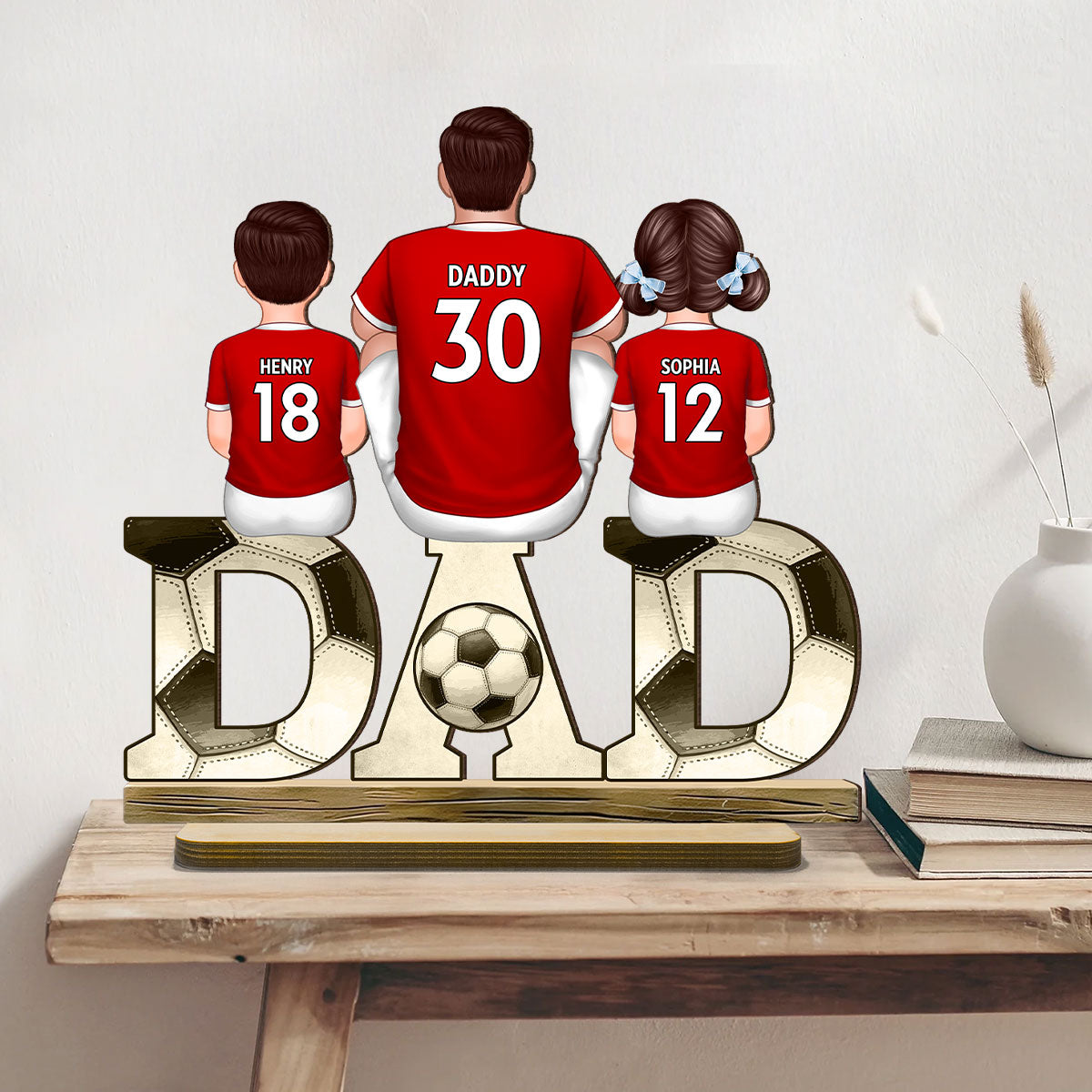 Soccer Dad & Kids Personalized 2-Layer Standing Wooden Plaque, Father’s Day gift for Dad, for Husband