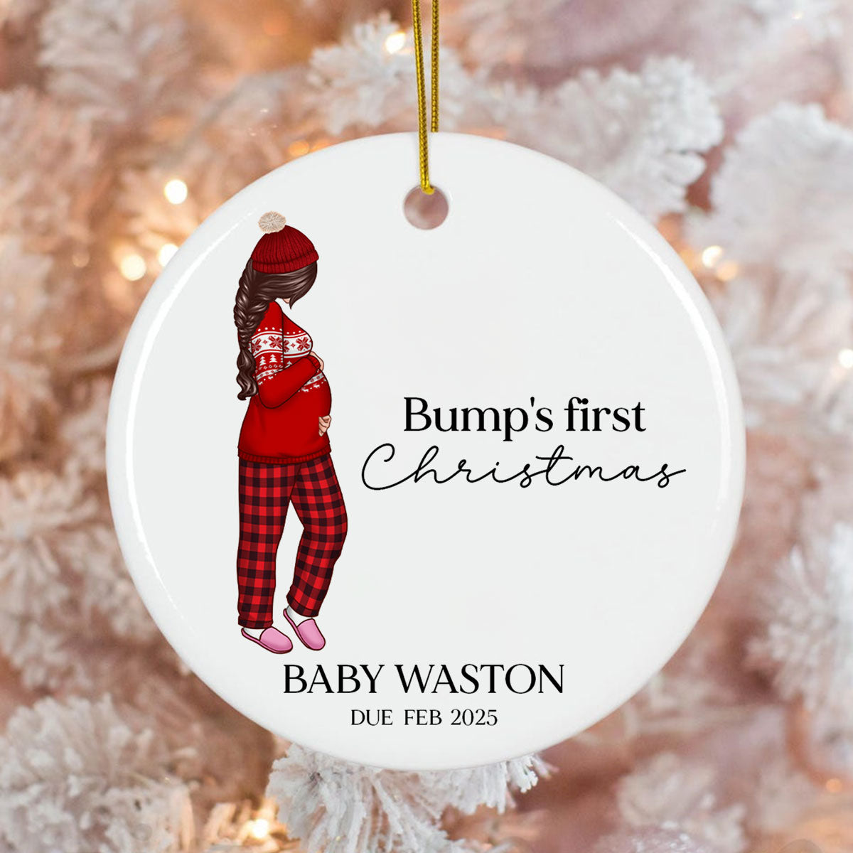 Pregnant Mom Baby Bump's First 2025 Ornament, Personalized Gifts Family, Pregnant Ornament