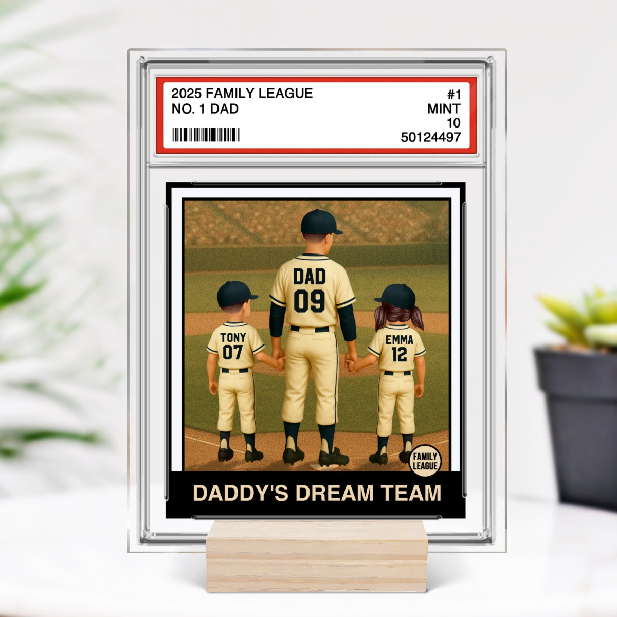 Baseball No. 1 Dad Man & Kids Trading Card Style Personalized Acrylic Plaque
