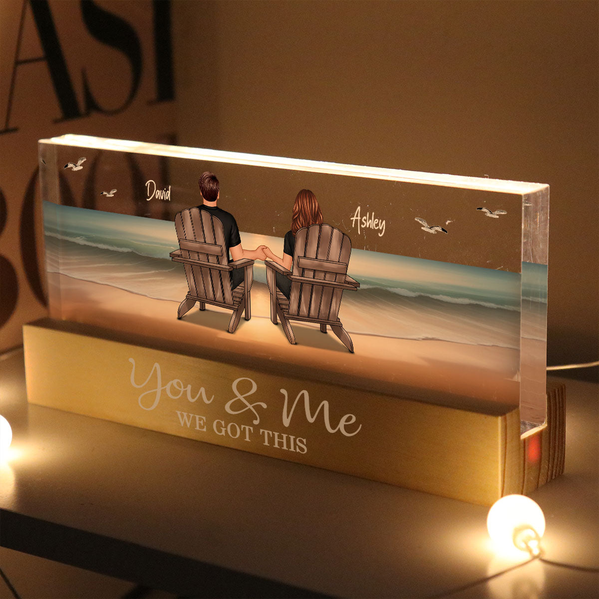 Eternal Sunset Beach Couple Personalized Acrylic LED Night Light, Heartfelt 2025 Gift, Anniversary Gift For Girlfriend, For Wife