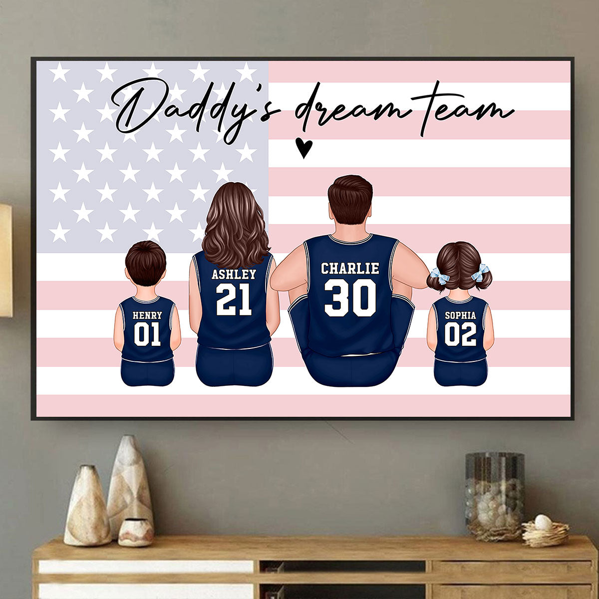 Basketball Team Personalized Family Poster, Unique Father's Day Gift for Dad, Gift for Husband