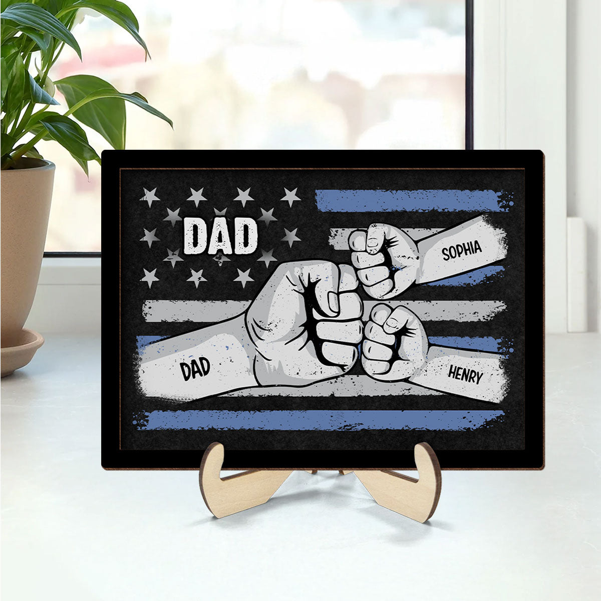 Dad Fist Bump Nation Flag Personalized 2-Layered Wooden Plaque, Father's Day Gift For Dad, For Husband