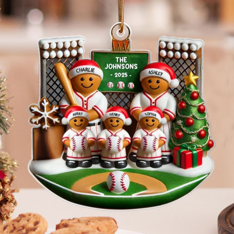 3D Effect Baseball Gingerbread Family On Field Sport Lover Personalized Acrylic Ornament