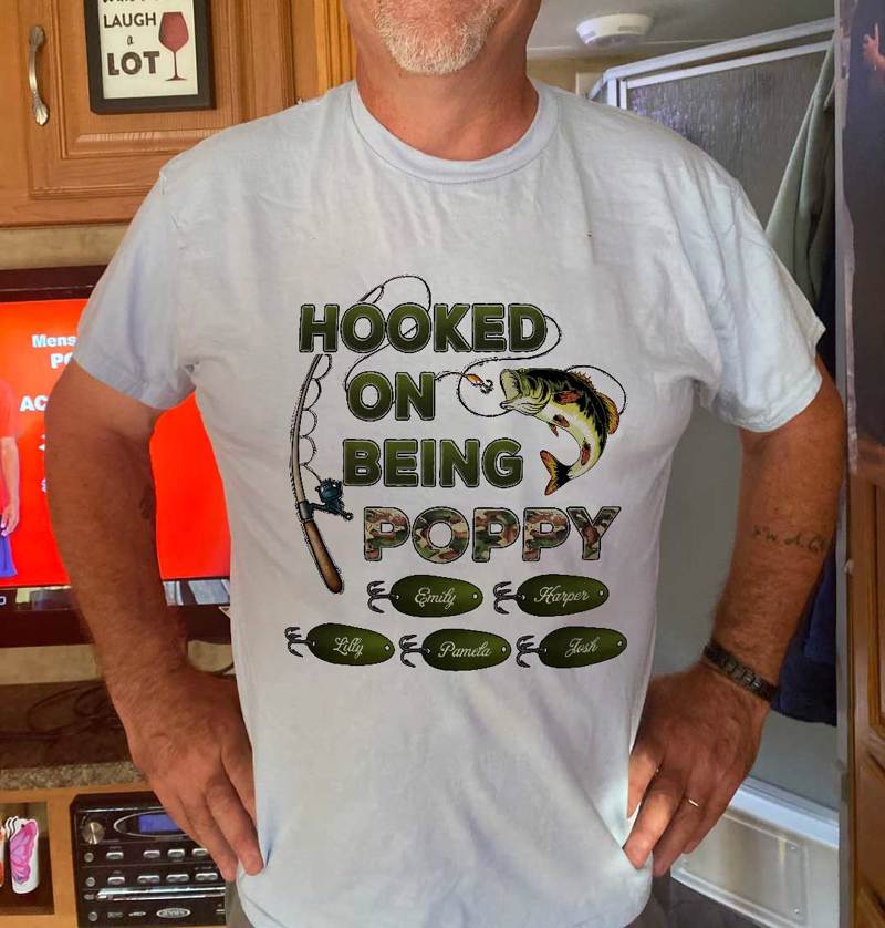 Hooked On Being Grandpa Papa Fishing Camouflage Personalized Shirt, Unique 2025 Father's Day Gift For Grandpa, Dad, Husband
