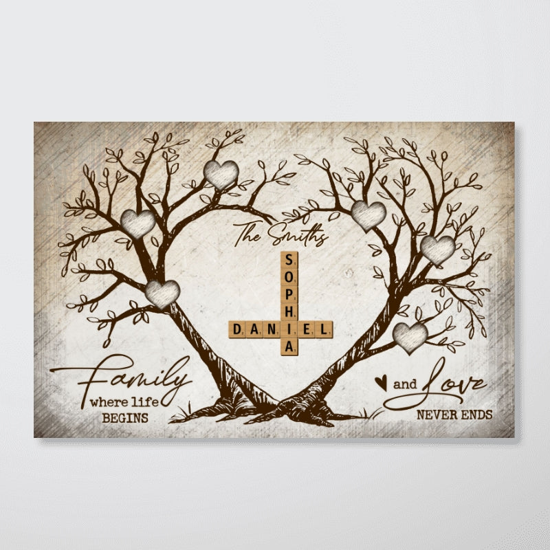 Family Heart Tree Crossword Puzzle - Created In A Moment, Treasured Forever Personalized Poster, Perfect 2025 Gift For Family, For Husband, Wife