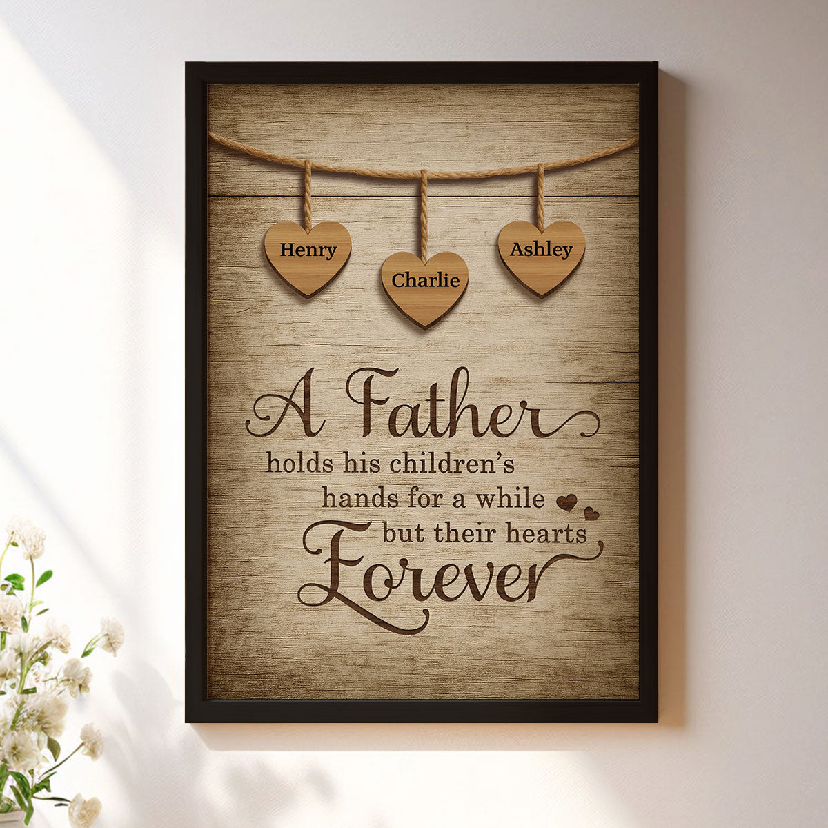 A Father Holds His Children Heart Forever Personalized Poster, Father's Day Gift for Dads