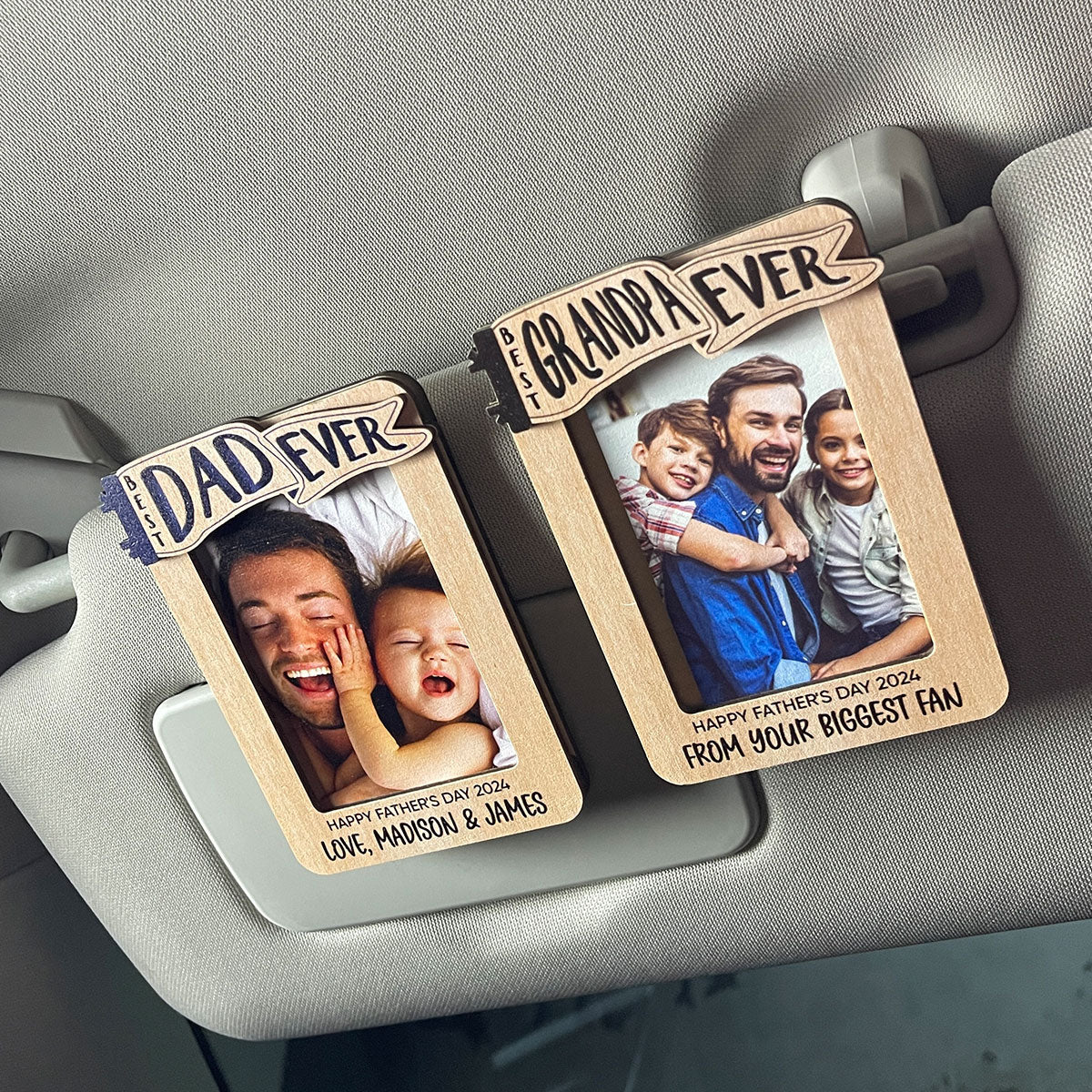 Gift for Dad Grandpa Personalized Picture Frame, Custom Photo Car Visor Clip