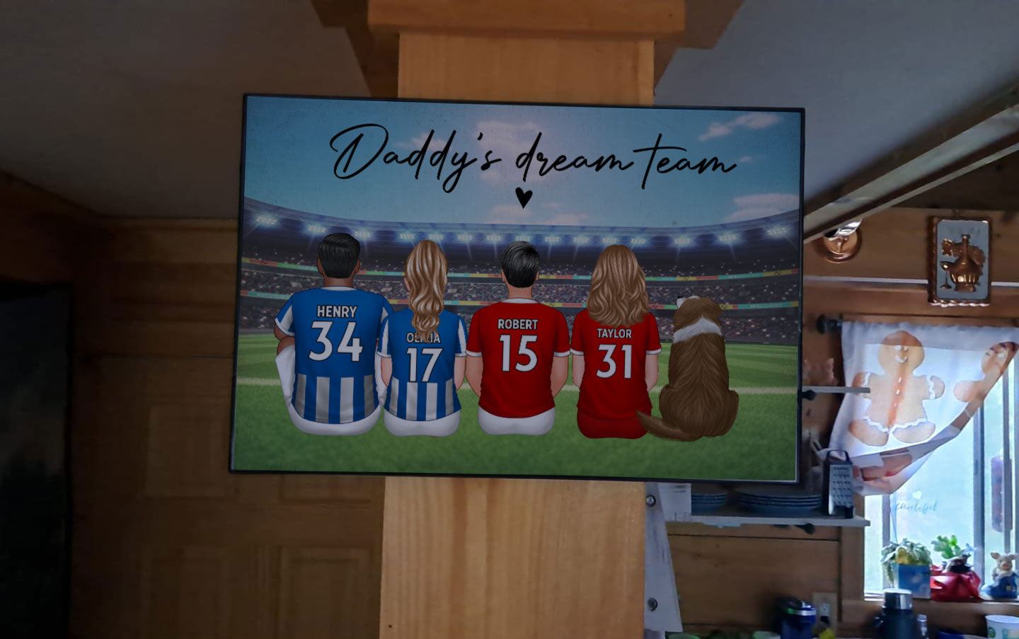 Dad's Team Soccer Football Family Sitting Personalized Poster – Special Gift for Dad, Grandpa, Husband on Father's Day
