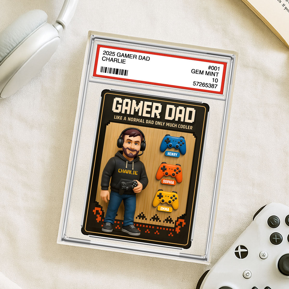 Gamer Dad Trading Card Personalized Acrylic Block Plaque, Father's Day Gift for Gamer Dad