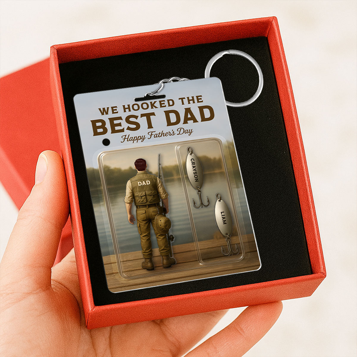 We Hooked The Best Dad Grandpa Fishing With Kids' Names Custom Figure Personalized Keychain, Perfect Father's Day Gift For Fishing Dad, For Husband, For Grandpa