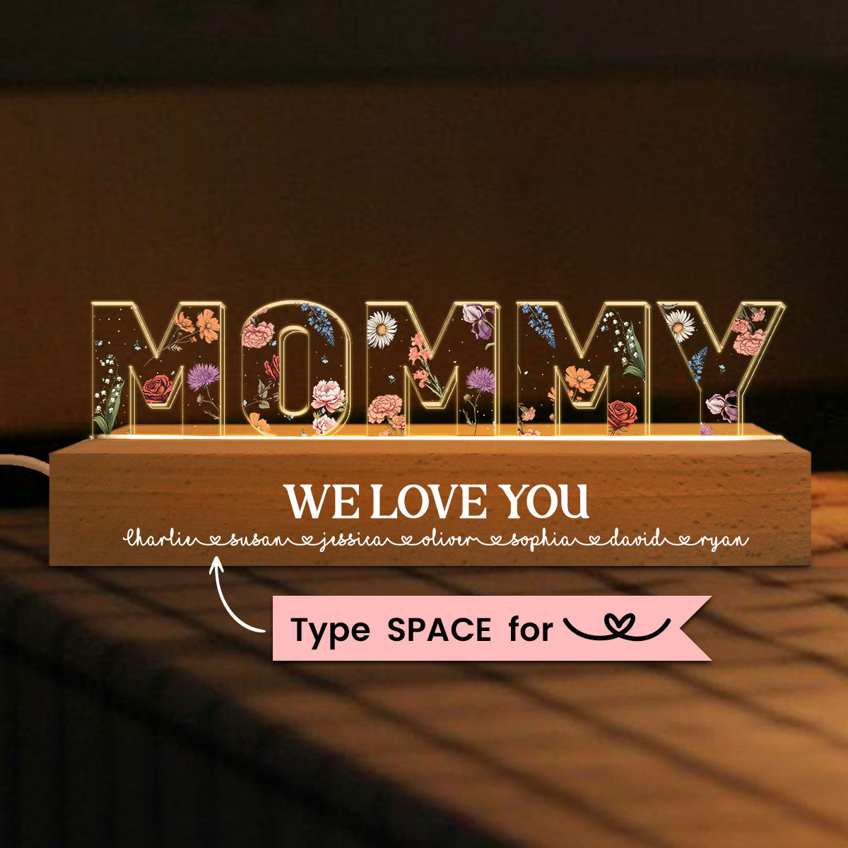 Custom Flower Printed LED Night Light, Birth Month Flower, Gift for Mom, Gift for Grandma, Gift for Wife