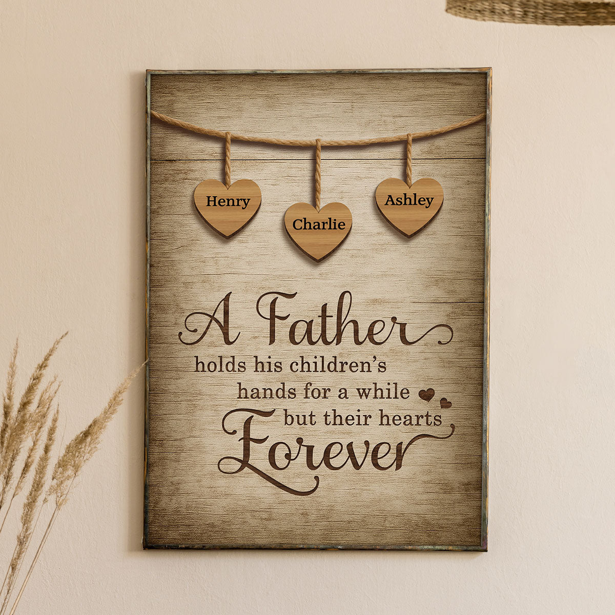 A Father Holds His Children Heart Forever Personalized Poster, Father's Day Gift for Dads