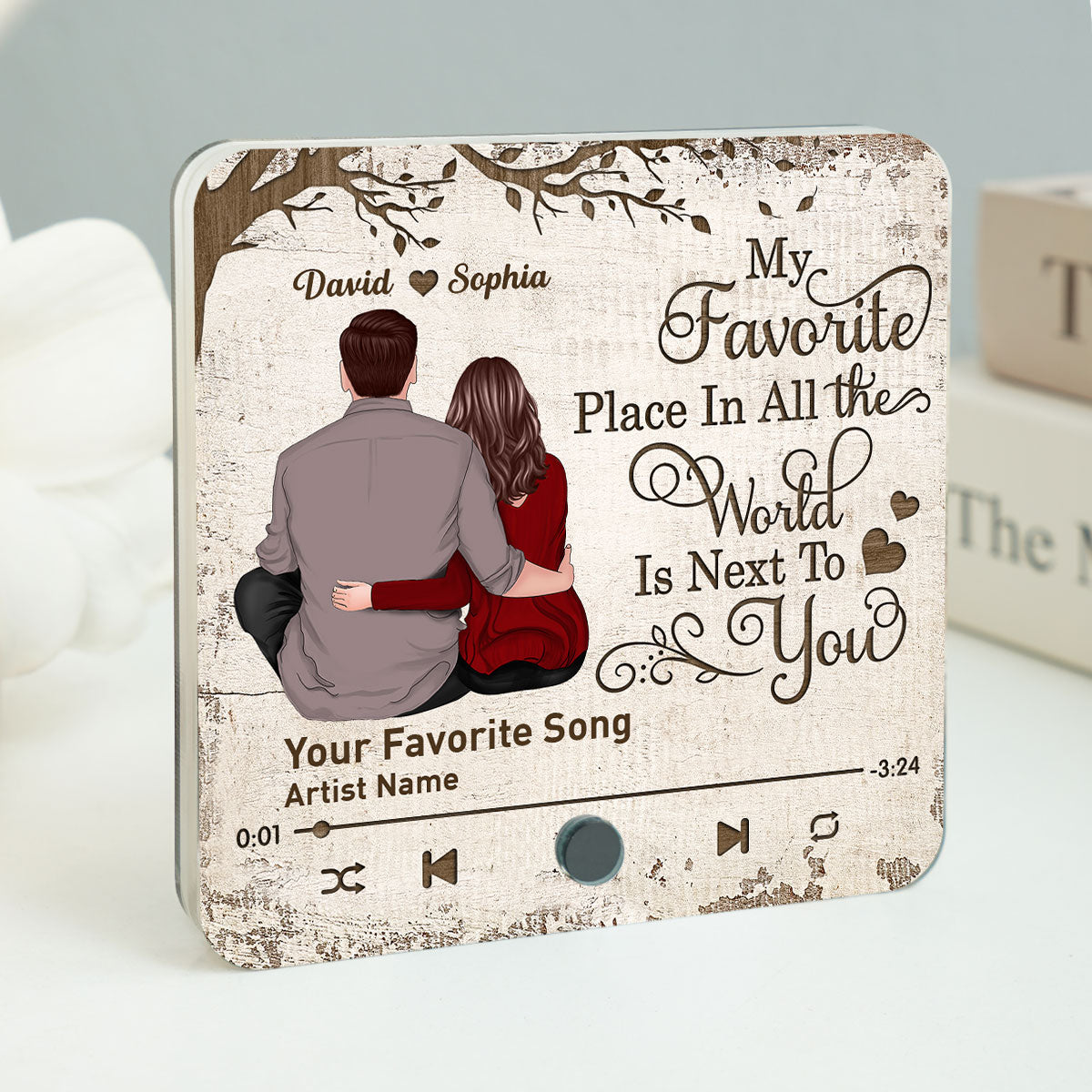 Favorite Place In The World Couple Sitting Back View Personalized Music Fridge Magnet, Gift For Him, For Her