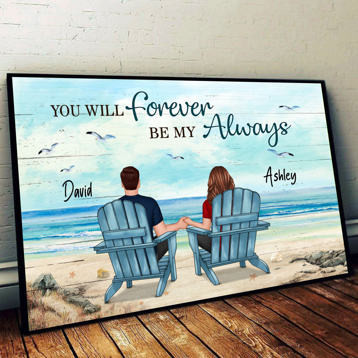 Couple Beach Landscape Retro Vintage Personalized Poster, Anniversary Gift For Couple