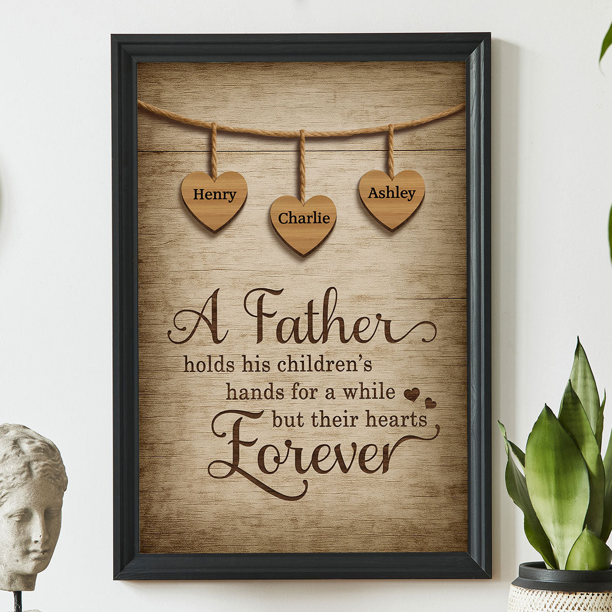 A Father Holds His Children Heart Forever Personalized Poster, Father's Day Gift for Dads