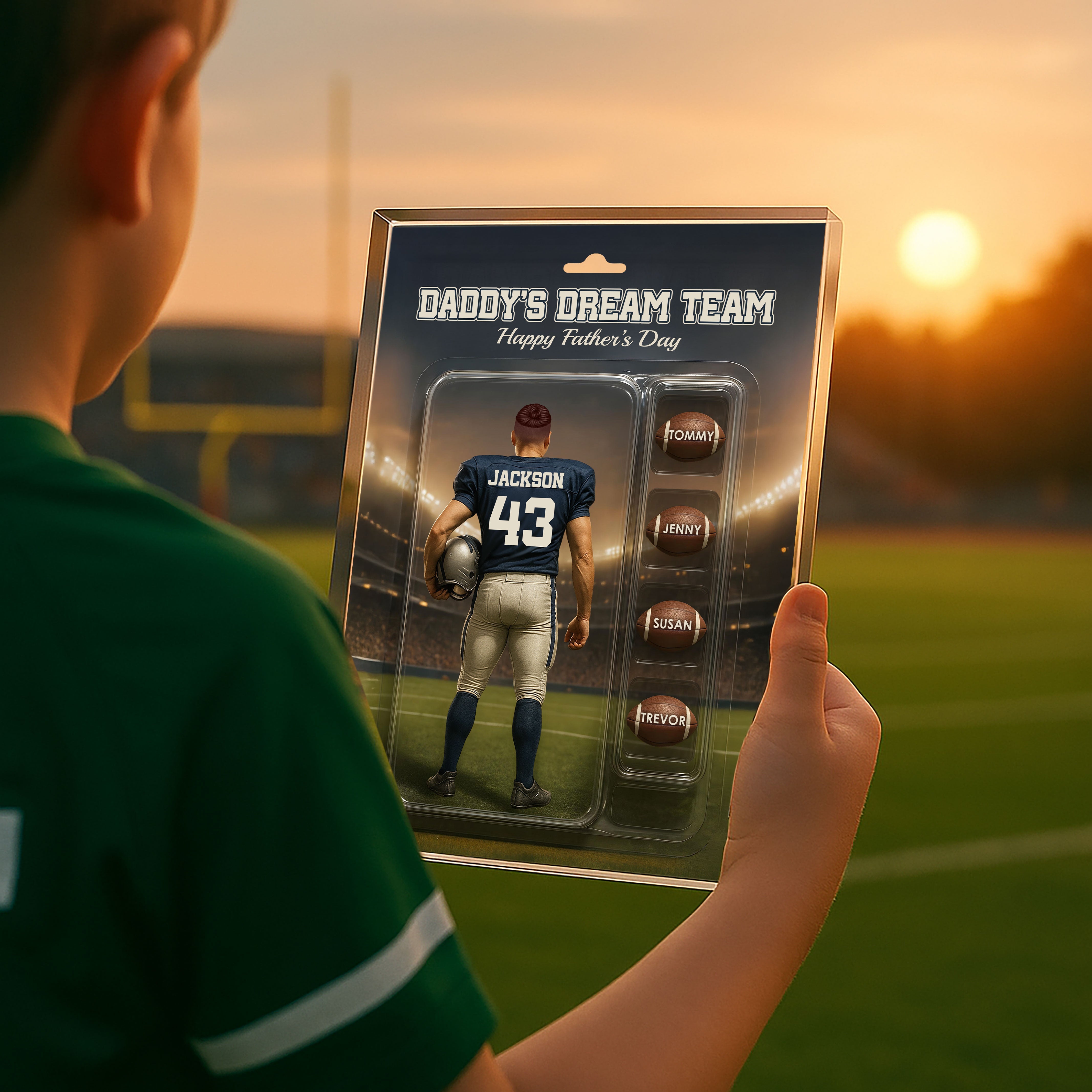 Custom Figure Football Dad With Kids' Names Personalized Acrylic Block Plaque, Perfect 2025 Father's Day Gift For Him, For Dad, For Husband, For Football Lover