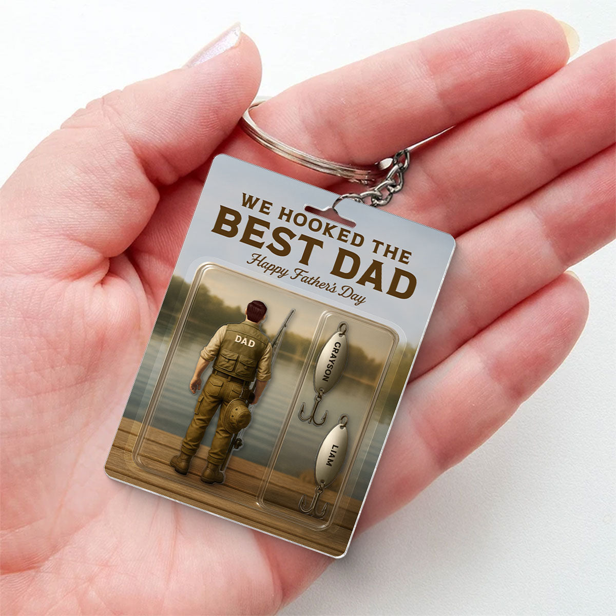We Hooked The Best Dad Grandpa Fishing With Kids' Names Custom Figure Personalized Keychain, Perfect Father's Day Gift For Fishing Dad, For Husband, For Grandpa