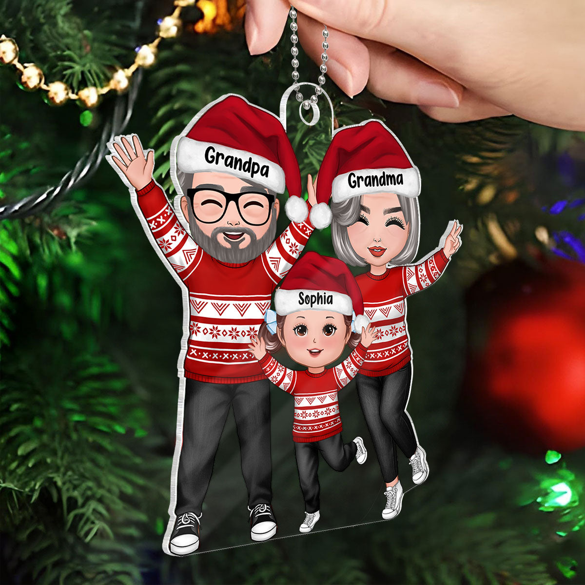 Happy Christmas Grandparents Grandkids Personalized Acrylic Ornament, Gift For Granddaughter Grandson