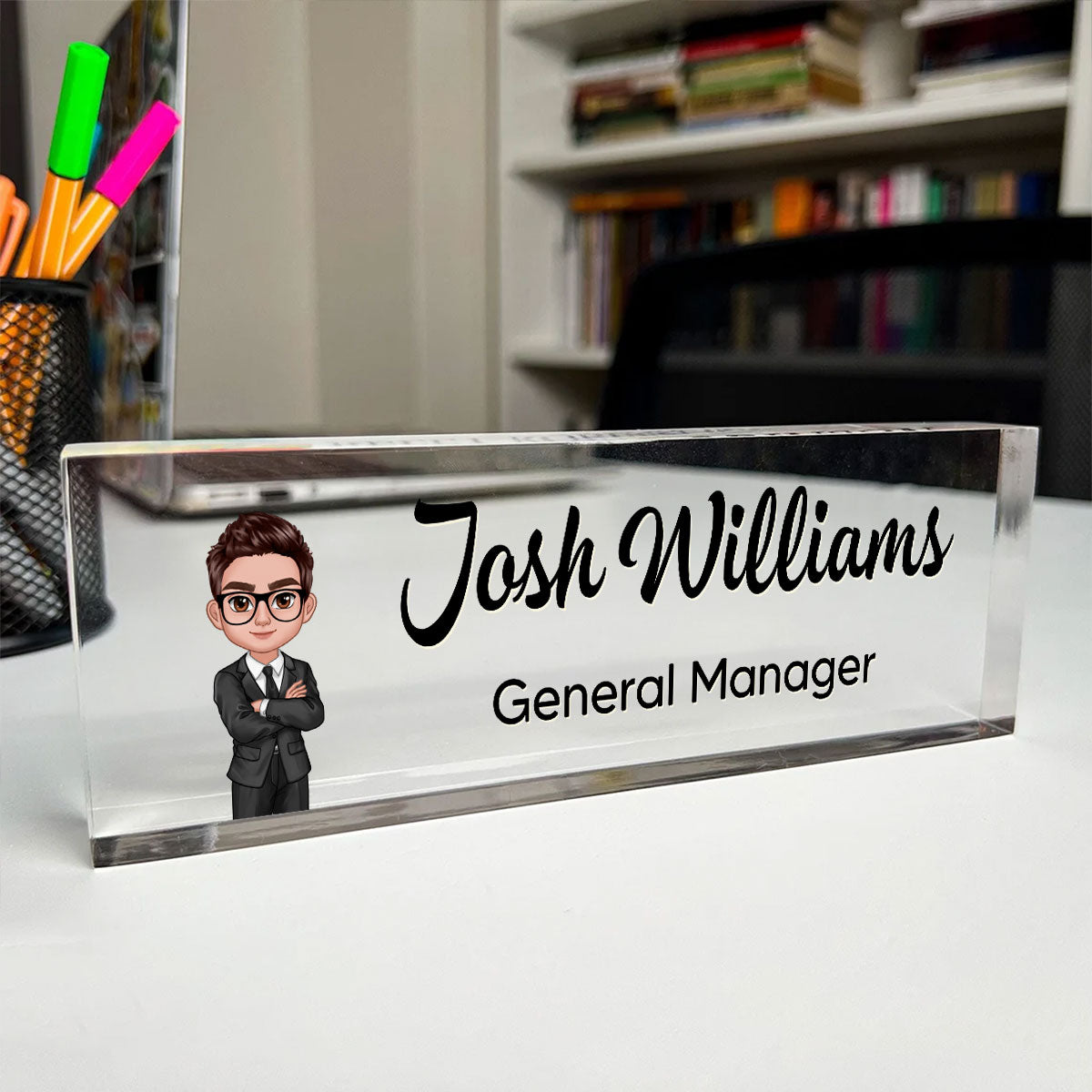 Daisy Flowers Woman Man Office Personalized Acrylic Desk Name Plate, Office Desk Decor, Gift For Colleagues, Coworkers, Boss