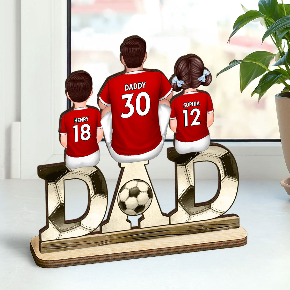 Soccer Dad & Kids Personalized 2-Layer Standing Wooden Plaque, Father’s Day gift for Dad, for Husband