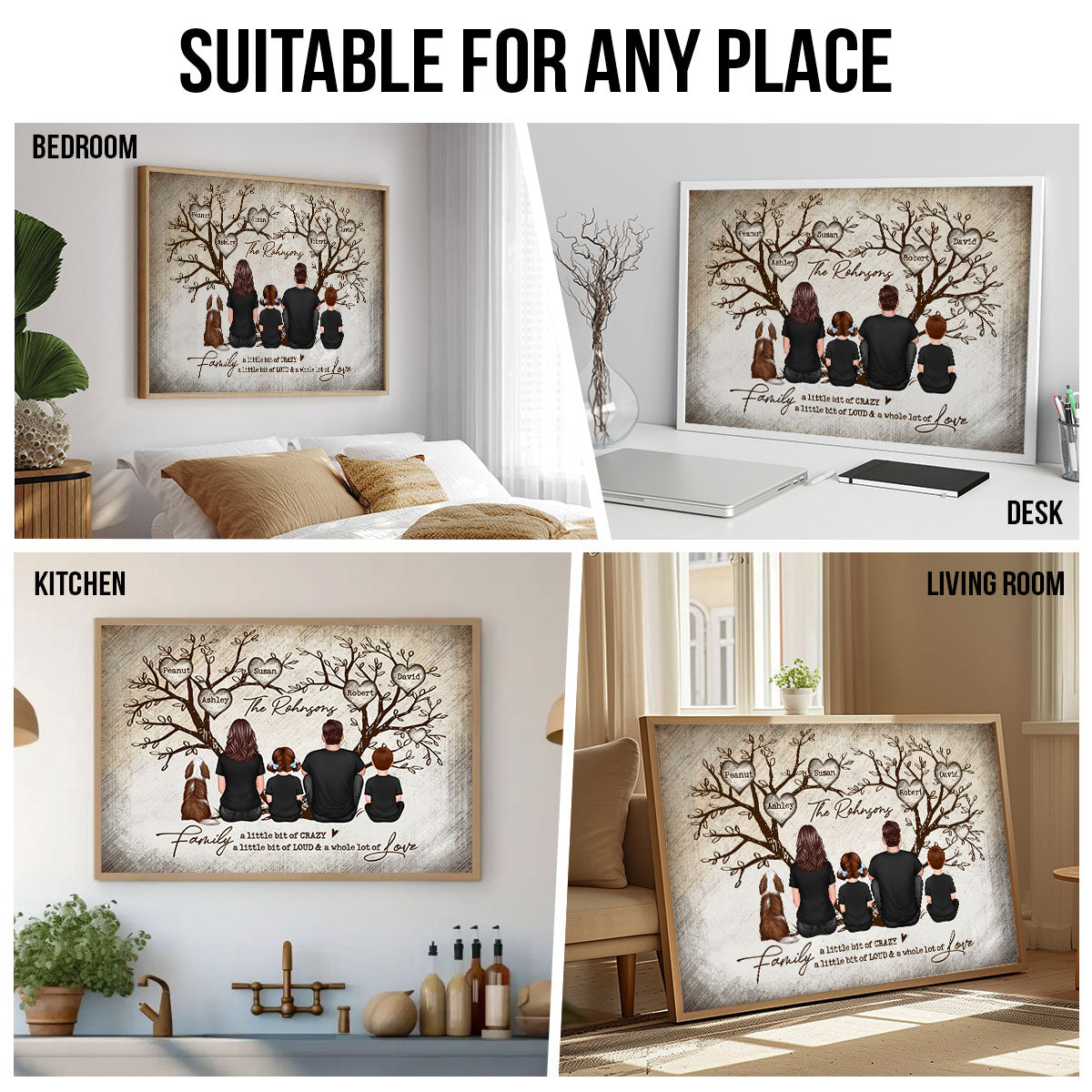 Family Heart Tree Sitting Personalized Poster, Home Decoration, Gift for Family