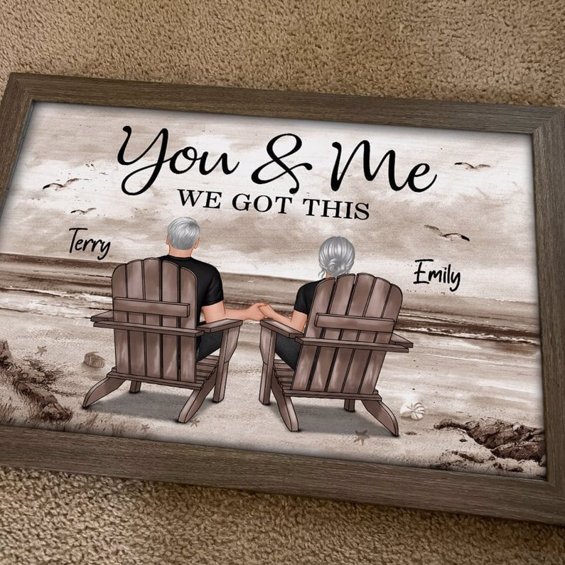 Couple Beach Landscape Retro Vintage Personalized Poster, Anniversary Gift For Couple