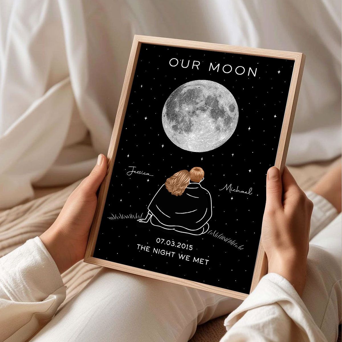 Couple Under Star Sky, Moon Phase Art Personalized Poster, Anniversary gift for him, for her