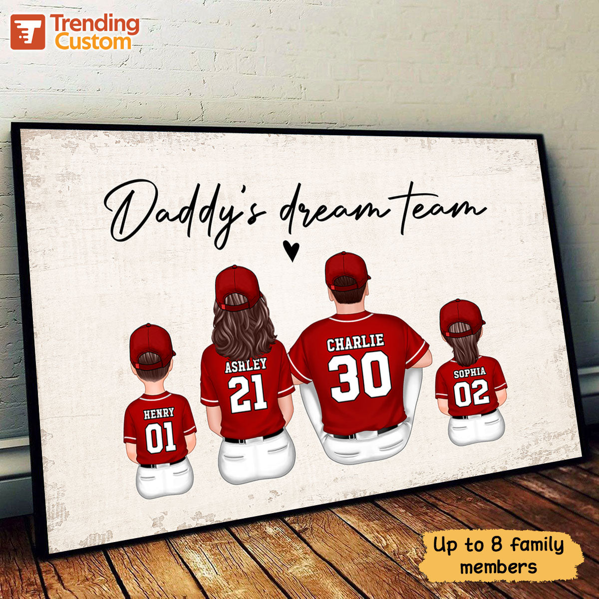 Baseball Family Sitting Personalized Poster Custom Gift for Dad, Husband or Family Room Decor