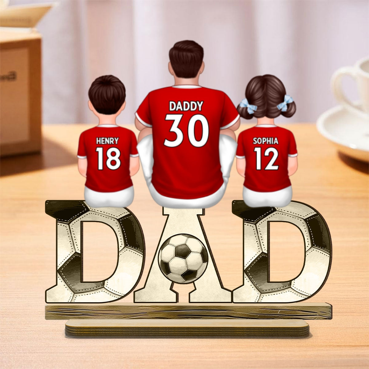 Soccer Dad & Kids Personalized 2-Layer Standing Wooden Plaque, Father’s Day gift for Dad, for Husband