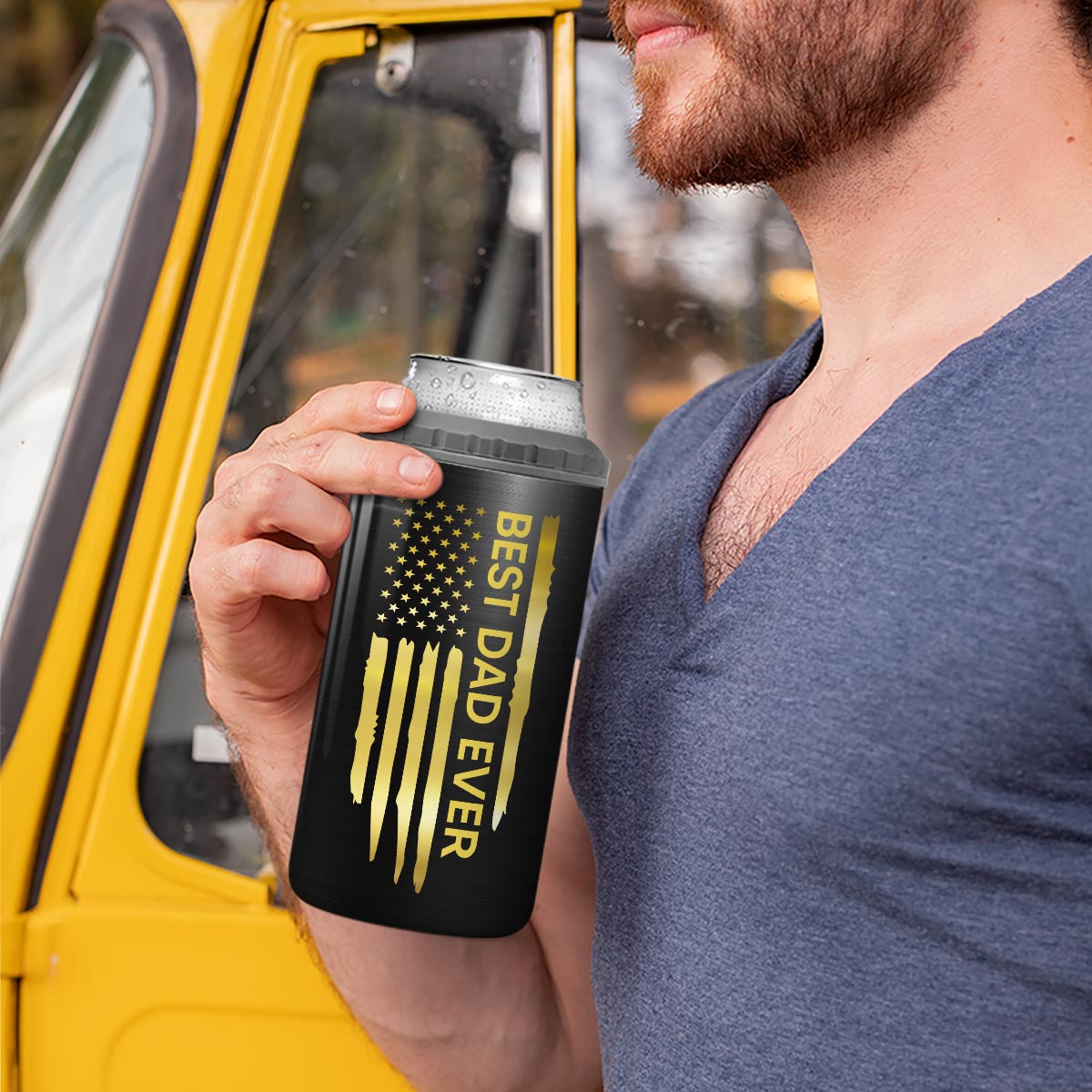 Best Dad Papa Grandpa Ever Fist Bump Outline Nation Flag Gift For Husband Father Figures Personalized 4 In 1 Can Cooler