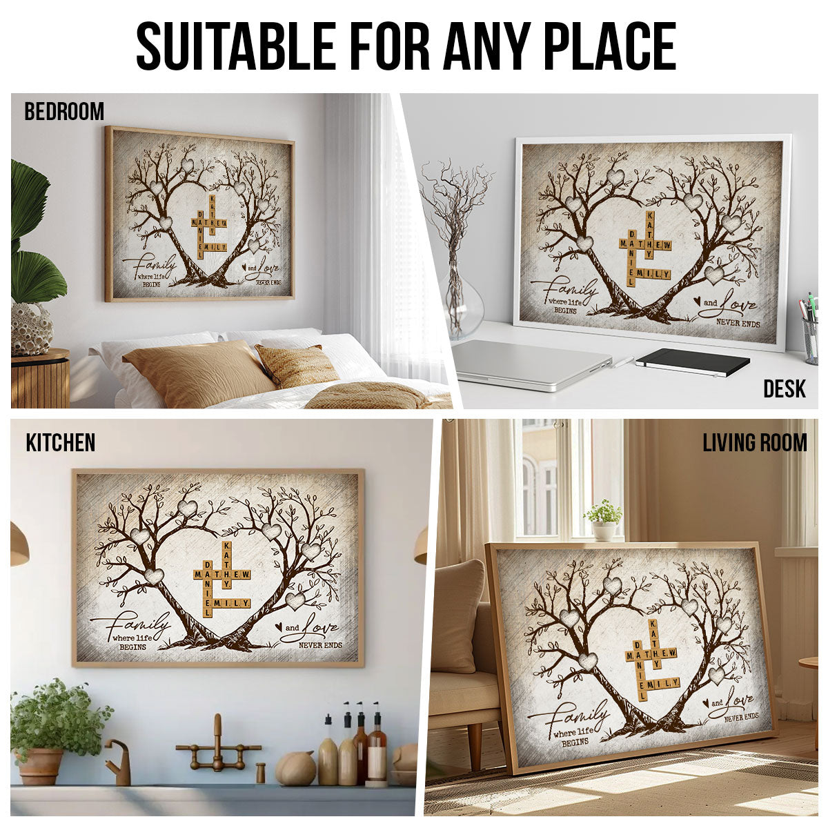 Family Heart Tree Crossword Puzzle - Created In A Moment, Treasured Forever Personalized Poster, Perfect 2025 Gift For Family, For Husband, Wife