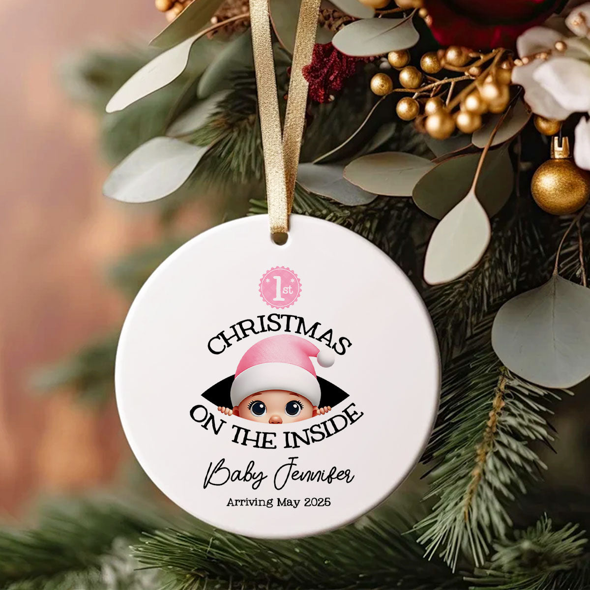 Personalized Baby's First Christmas On the Inside Ornament, Custom Pregnancy Reveal Ornament, New Year Gift For Expecting Parents
