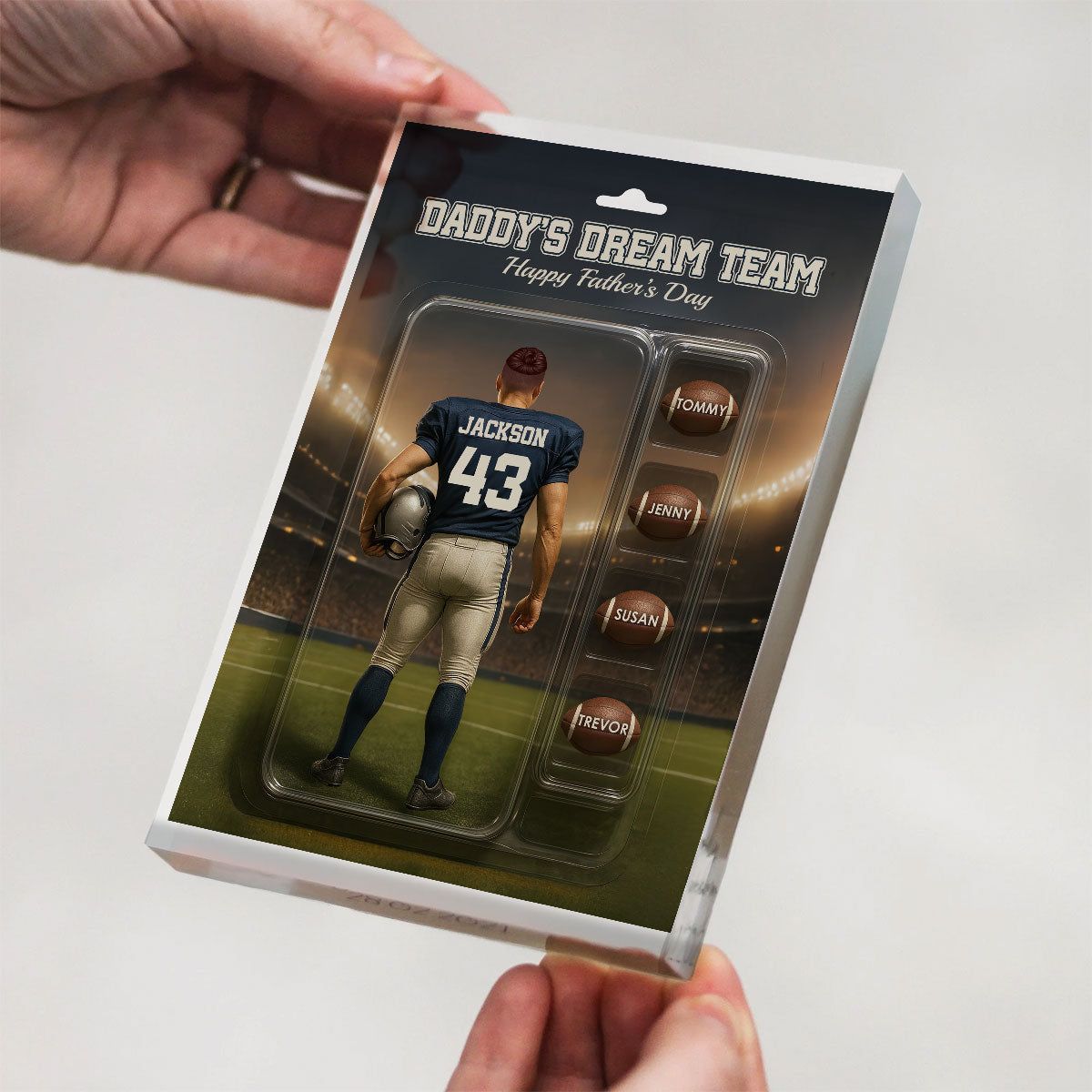 Custom Figure Football Dad With Kids' Names Personalized Acrylic Block Plaque, Perfect 2025 Father's Day Gift For Him, For Dad, For Husband, For Football Lover