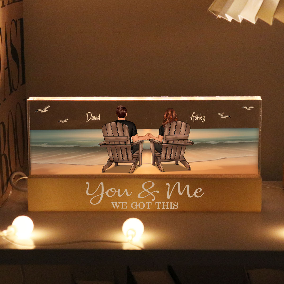Eternal Sunset Beach Couple Personalized Acrylic LED Night Light, Heartfelt 2025 Gift, Anniversary Gift For Girlfriend, For Wife