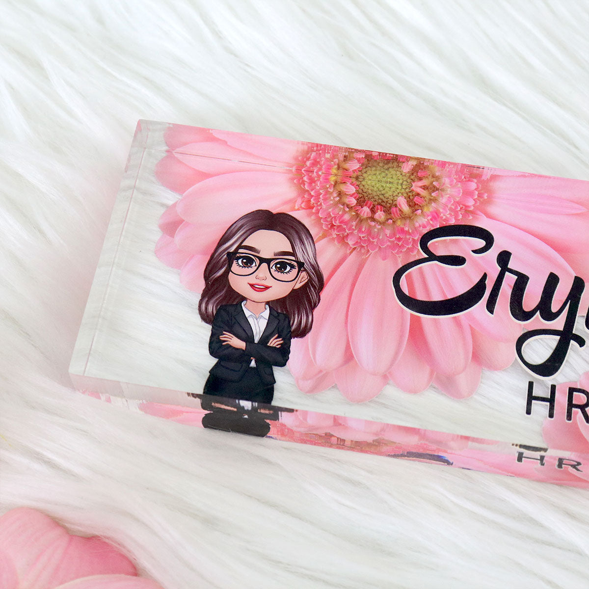 Daisy Flowers Woman Man Office Personalized Acrylic Desk Name Plate, Office Desk Decor, Gift For Colleagues, Coworkers, Boss
