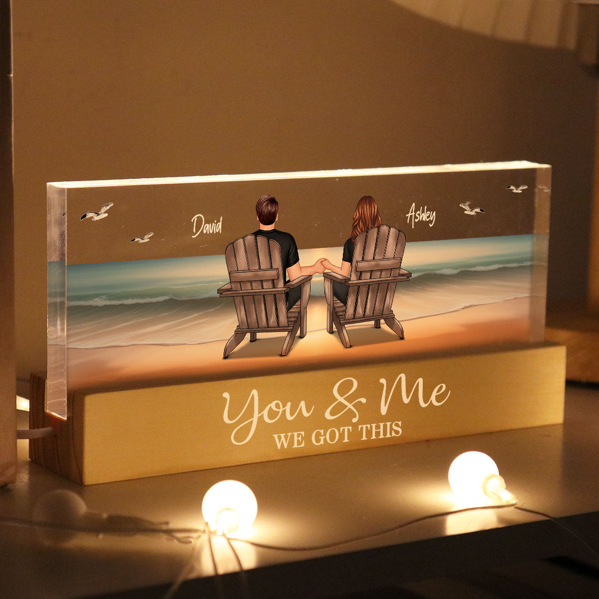 Eternal Sunset Beach Couple Personalized Acrylic LED Night Light, Heartfelt 2025 Gift, Anniversary Gift For Girlfriend, For Wife